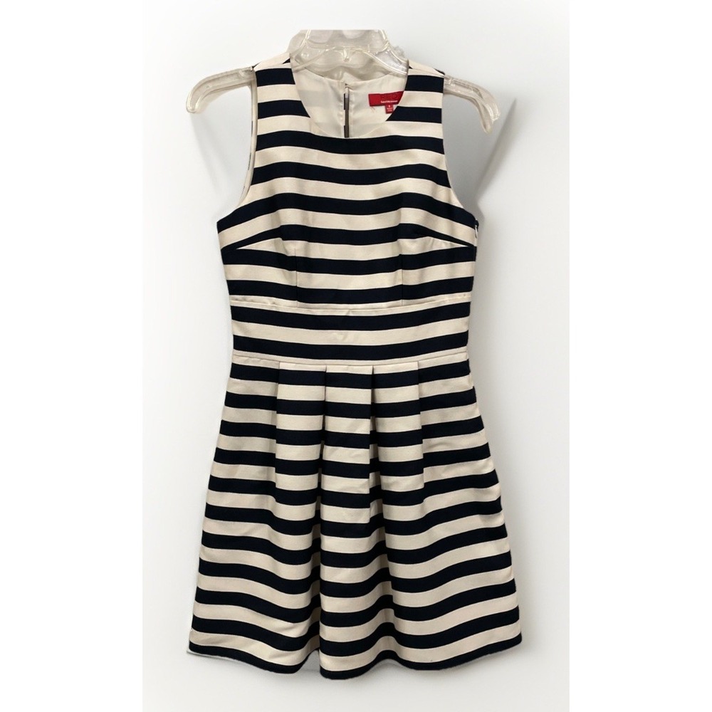 Red Saks Fifth Avenue Navy Blue Cream Striped Mini Dress Women's Size 2